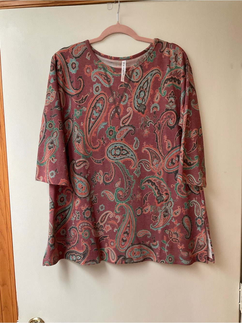 Paisley Print Women’s Top in Rust with Teal Accents